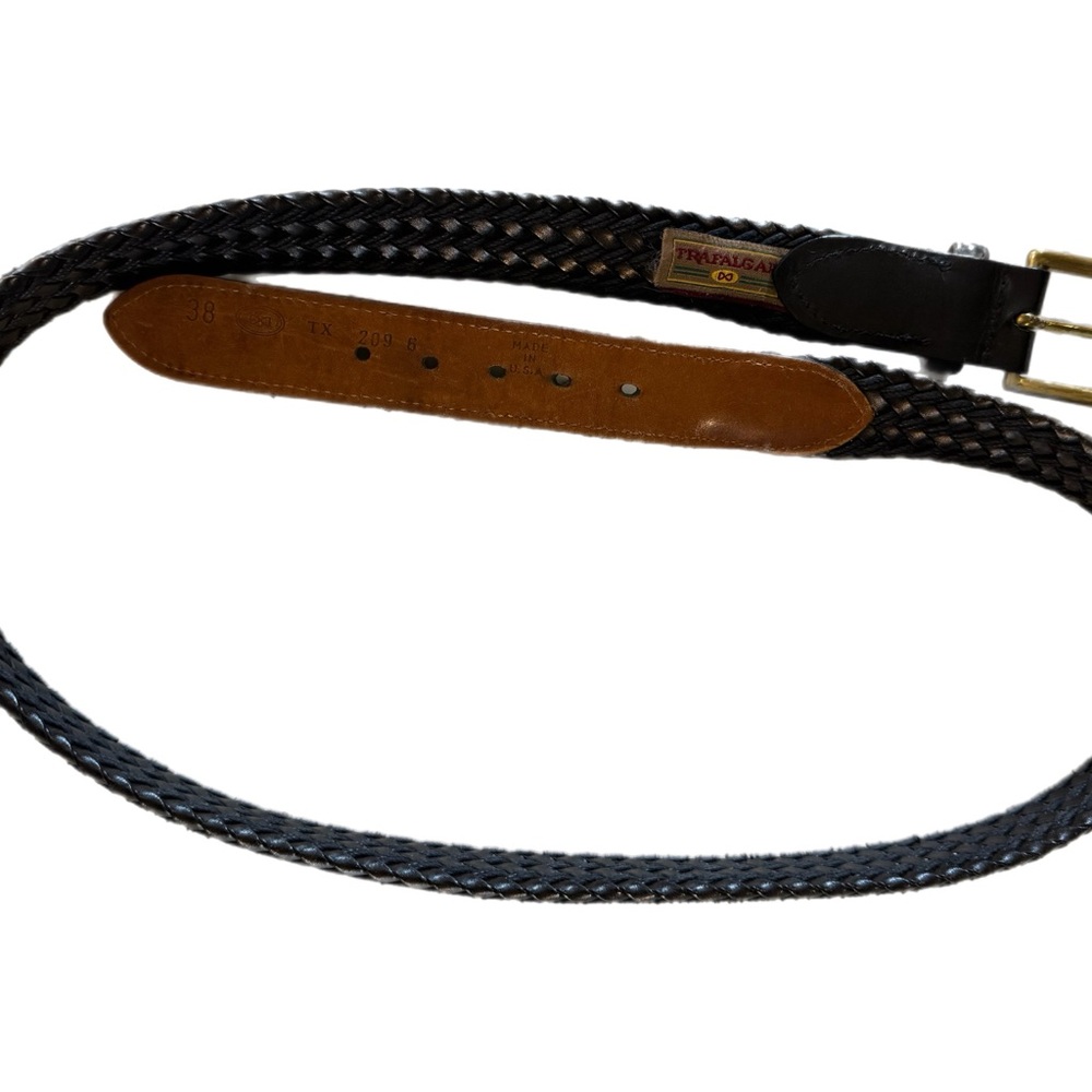Trafalgar Black and Brown Men's Woven Belt Gold Buckle Made In USA 38